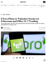 EToro Plans to Tokenize Stocks on Ethereum and Offer 24/7 Trading - Decrypt