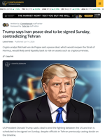 Trump says Iran peace deal to be signed Sunday, contradicting Tehran