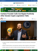 Cardano Founder Calls Out Ripple Positively After Senate Crypto Legislation Talks