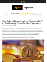 The Role of Decentralized Finance (DeFi) in Facilitating Cross-Border Payments