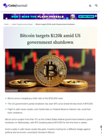 Bitcoin targets $120k amid US government shutdown - CoinJournal