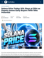 Solana Price Today: SOL Stays at $104 as Pepeto Draws Early Buyers With 100x Potential - TechBullion