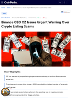 Binance CEO CZ Issues Urgent Warning Over Crypto Listing Scams