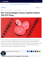 SEC Acknowledges Canary Capital’s Staked TRX ETF Filing