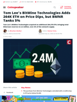 BitMine Now Holds 2.4M ETH, $11.4B in Crypto and Cash