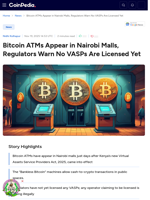 Bitcoin ATMs Appear in Nairobi Malls, Regulators Warn No VASPs Are Licensed Yet