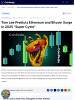 Tom Lee Predicts Ethereum and Bitcoin Surge in 2025 “Super Cycle”