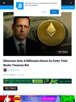 Ethereum Gets Billionaire Boost as Thiel Makes Big Bet