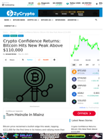 Crypto Confidence Returns: Bitcoin Hits New Peak Above $110,000 ⋆ ZyCrypto