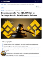 Binance Australia Fined $6.9 Million as Exchange Admits Retail Investor Failures