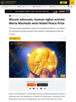 2025 Nobel Prize Winner Says Bitcoin is a Crucial Lifeline for Activists
