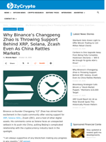 Why Binance's Changpeng Zhao Is Throwing Support Behind XRP, Solana, Zcash Even As China Rattles Markets ⋆ ZyCrypto