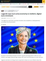 Lagarde says euro economy resilient, digital euro imminent