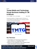 Trump Media and Technology Group discloses holding $1.3B in Bitcoin