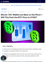Bitcoin ‘OG’ Wallets are Back on the Move—Will This Push the BTC Price to $110K?