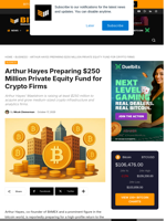 Arthur Hayes Preparing $250M Equity Fund For Crypto Firms