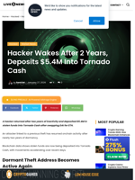 Hacker Moves $5.4M to Tornado Cash After 2 Years