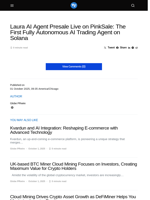 Laura AI Agent Presale Live on PinkSale: The First Fully Autonomous AI Trading Agent on Solana - Visionary Financial