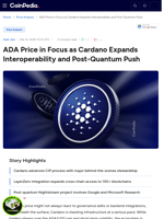 ADA Price in Focus as Cardano Expands Interoperability and Post-Quantum Push