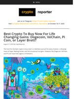 Best Crypto To Buy Now For Life Changing Gains: Dogecoin, VeChain, Pi Coin, or Layer Brett?