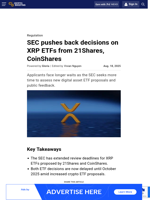 SEC pushes back decisions on XRP ETFs from 21Shares, CoinShares