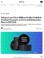 Solana Gets First Billion-Dollar Publicly Traded Treasury as Forward Industries Buys 6.8M SOL - Decrypt