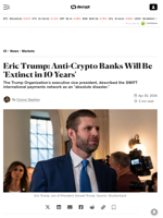 Eric Trump: Anti-Crypto Banks Will Be 'Extinct in 10 Years' - Decrypt