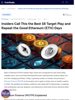 Insiders Call This the Best $8 Target Play and Repeat the Good Ethereum (ETH) Days