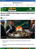 Monero (XMR) Bulls Regain Control With Sights Set On $400 - TheNewsCrypto