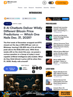 8 AI Chatbots Deliver Wildly Different Bitcoin Price Predictions — Which One Nails Dec. 31, 2025? – Crypto News Bitcoin News
