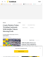 Crypto Markets Today: BTC Treads Cautiously as Altcoins IMX, NEAR and HASH Show Signs of Froth