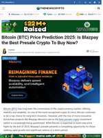Bitcoin (BTC) Price Prediction 2025: Is Blazpay the Best Presale Crypto To Buy Now?