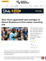 Yaya Toure appointed new manager of Slovan Bratislava in first senior coaching role