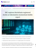 SEC explores blockchain-registered stocks as tokenization momentum builds: report - CoinJournal