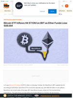Bitcoin ETF Inflows Hit $110M as Ether Funds Lose $88.6M