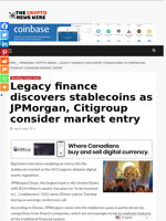 Legacy finance discovers stablecoins as JPMorgan, Citigroup consider market entry - The Crypto News Wire