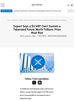 Expert Says a $3 XRP Can’t Sustain a Tokenized Future Worth Trillions; Price Must Rise