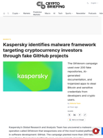 Kaspersky identifies malware framework targeting cryptocurrency investors through fake GitHub projects