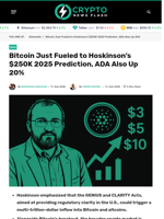 Bitcoin Just Fueled to Hoskinson’s $250K 2025 Prediction, ADA Also Up 20% - Crypto News Flash