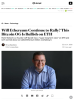 Will Ethereum Continue to Rally? This Bitcoin OG Is Bullish on ETH - Decrypt