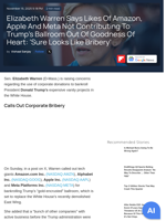 Elizabeth Warren Says Likes Of Amazon, Apple And Meta Not Contributing To Trump's Ballroom Out Of Goodness Of Heart: 'Sure Looks Like Bribery' - Apple (NASDAQ:AAPL), Amazon.com (NASDAQ:AMZN) - Benzinga