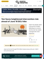 Yen faces heightened intervention risk ahead of June 16 BOJ hike