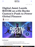 Digital Asset Lands $355M as a16z Backs Canton’s Push to Power Global Finance