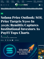 Solana Price Outlook: SOL Price Targets $500 In 2026; Remittix Captures Institutional Investors As PayFI Tops Charts - Crypto Daily