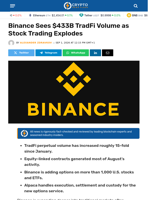 Binance Sees $433B TradFi Volume as Stock Trading Explodes - Crypto News Flash