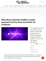 MoonPay expands PayBox crypto payment tool to Grok and other AI chatbots