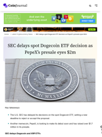 SEC delays spot Dogecoin ETF decision as PepeX’s presale eyes $2m