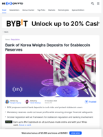 Bank of Korea Weighs Deposits for Stablecoin Reserves