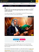 Crypto.com sues Nevada regulator over block on sport event contracts