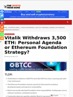 Vitalik Withdraws 3,500 ETH: Personal Agenda or Ethereum Foundation Strategy? - The Crypto News Wire